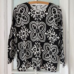 Nygård Black White Patterned Cardigan Petite L
